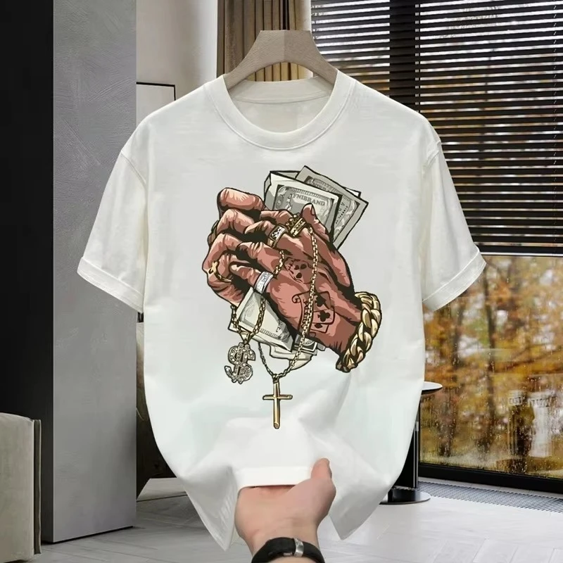2026 New Family Matching Unisex Oversized T Shirt Vintage Hand Jewelry Graffiti Graphic Streetwear Casual Short Sleeve Tops
