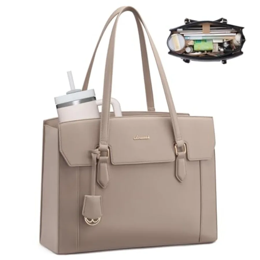 

Laptop Tote Bag for WomenComputer Work Bag With Large Cup Holder Waterproof PU Leather Purse Briefcase for Teacher