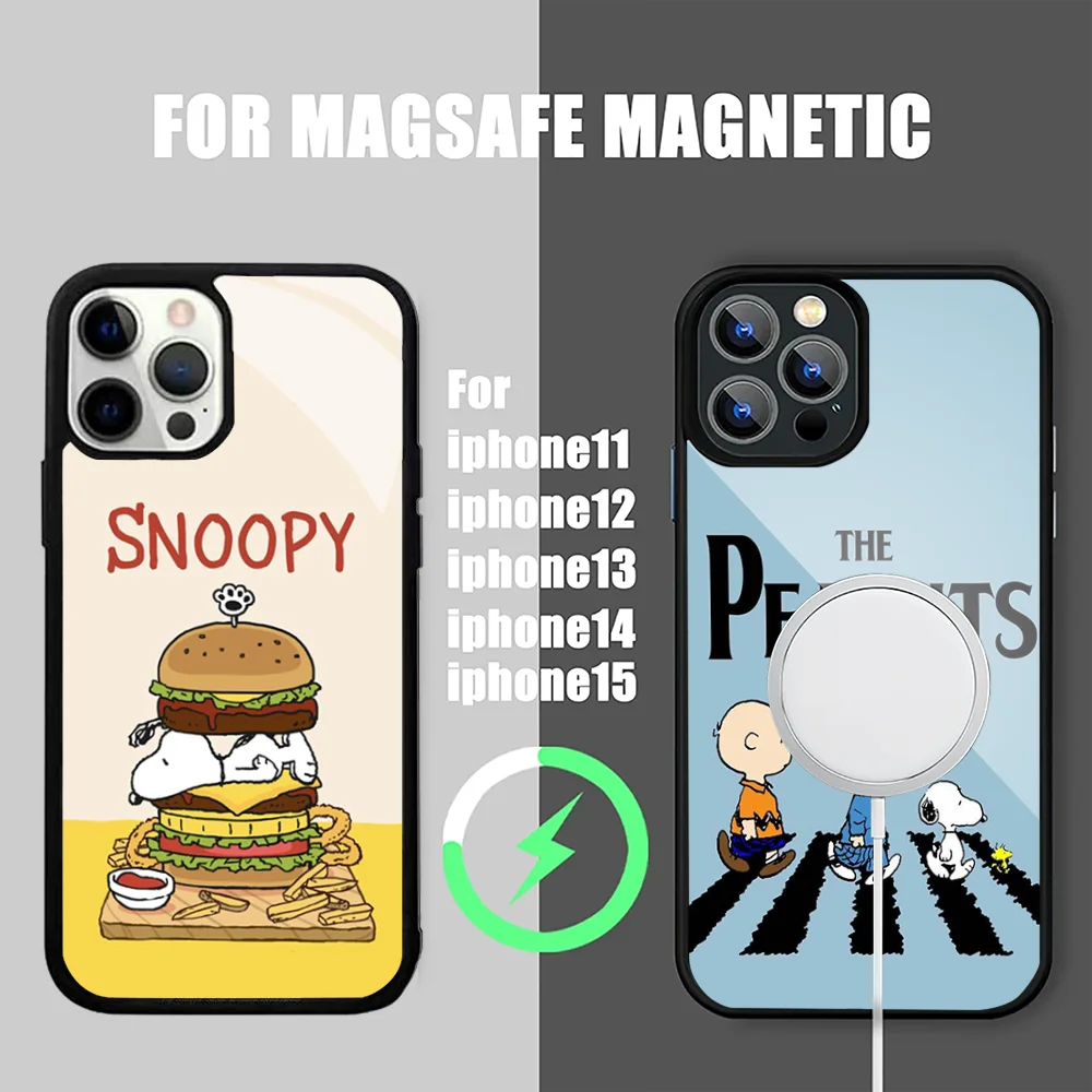 Cute S-Snoopy Phone Case For IPhone 15 14 13 Pro Max 11 12 Mini Alex Mirror For Magsafe Wireless Charging Cover