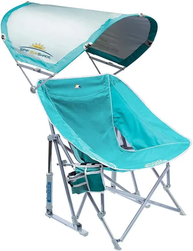 

Portable Outdoor Rocking Chair with Adjustable Sunshade Canopy, Mesh Seat & Drink Holder for Beach & Backyard