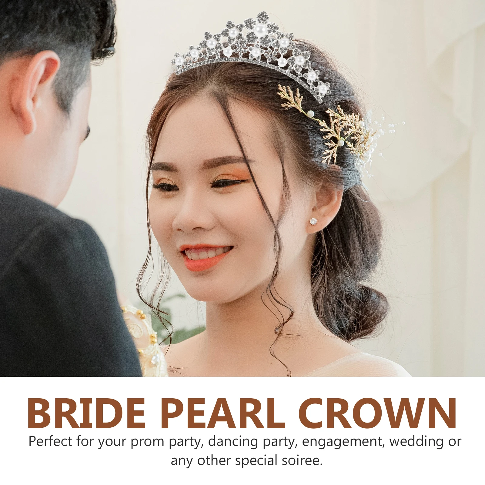 

Pearl Crown Hair Comb Elegant Wedding Tiara Bridal Accessories Lightweight Durable Party Prom Engagement Soiree Formal