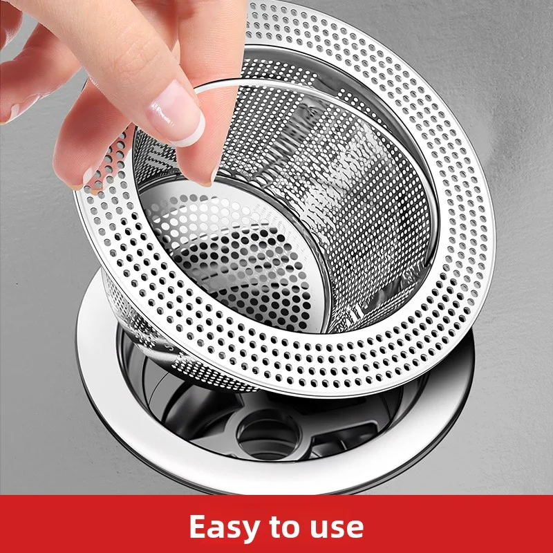

Heavy-Duty Stainless Steel Sink Filter - Reinforced Thickened Drain Strainer, Anti-Clog Kitchen/Bathroom Filter Mesh with Handle