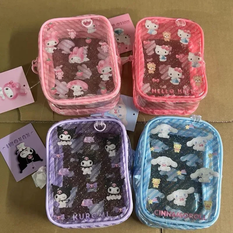 Manis Sanrio Hello Kitty Kuromi Anime Kawaii tas tangan lucu kartun Cinnamoroll Makeup tas penyimpanan Ins hadiah Fashion untuk anak perempuan