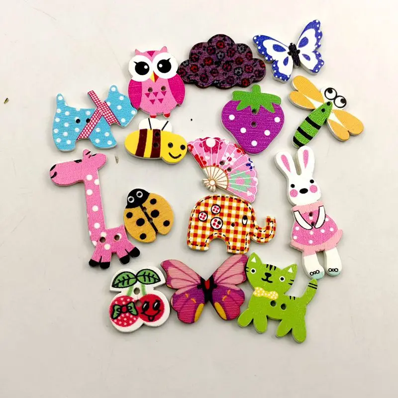 

Деревянные пуговицы из смешанного дерева с изображением животных, детские декоративные деревянные пуговицы с наклейками 50 шт. в упаковке