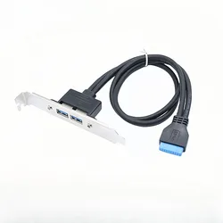 2 Ports USB 3.0 Female Back Panel To Motherboard 20pin Header Connector Cable Adapter with PCI Slot Plate Bracket 0.5m