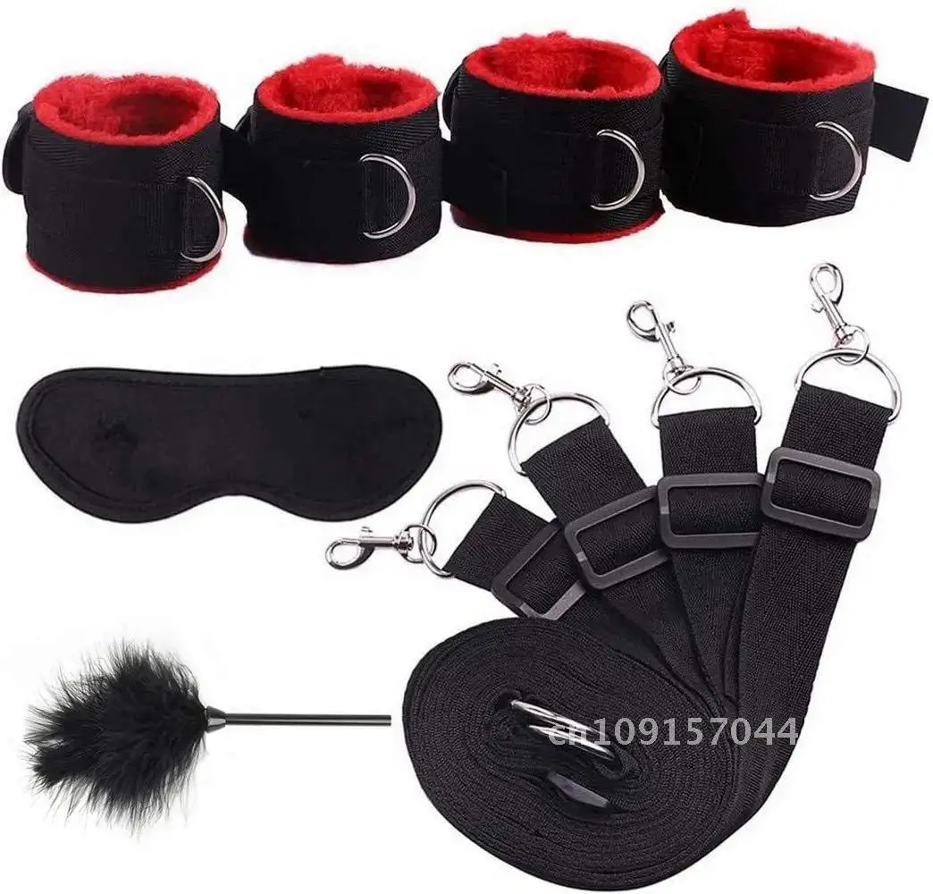 Sex Restraints เร้าอารมณ์ Handcuff เตียง Bondage ชุดของเล่นสําหรับผู้ใหญ่ S & M Fetish เกมข้อเท้า Cuffs Slave BANDAGE Eye Blinder Sextoy ชุด