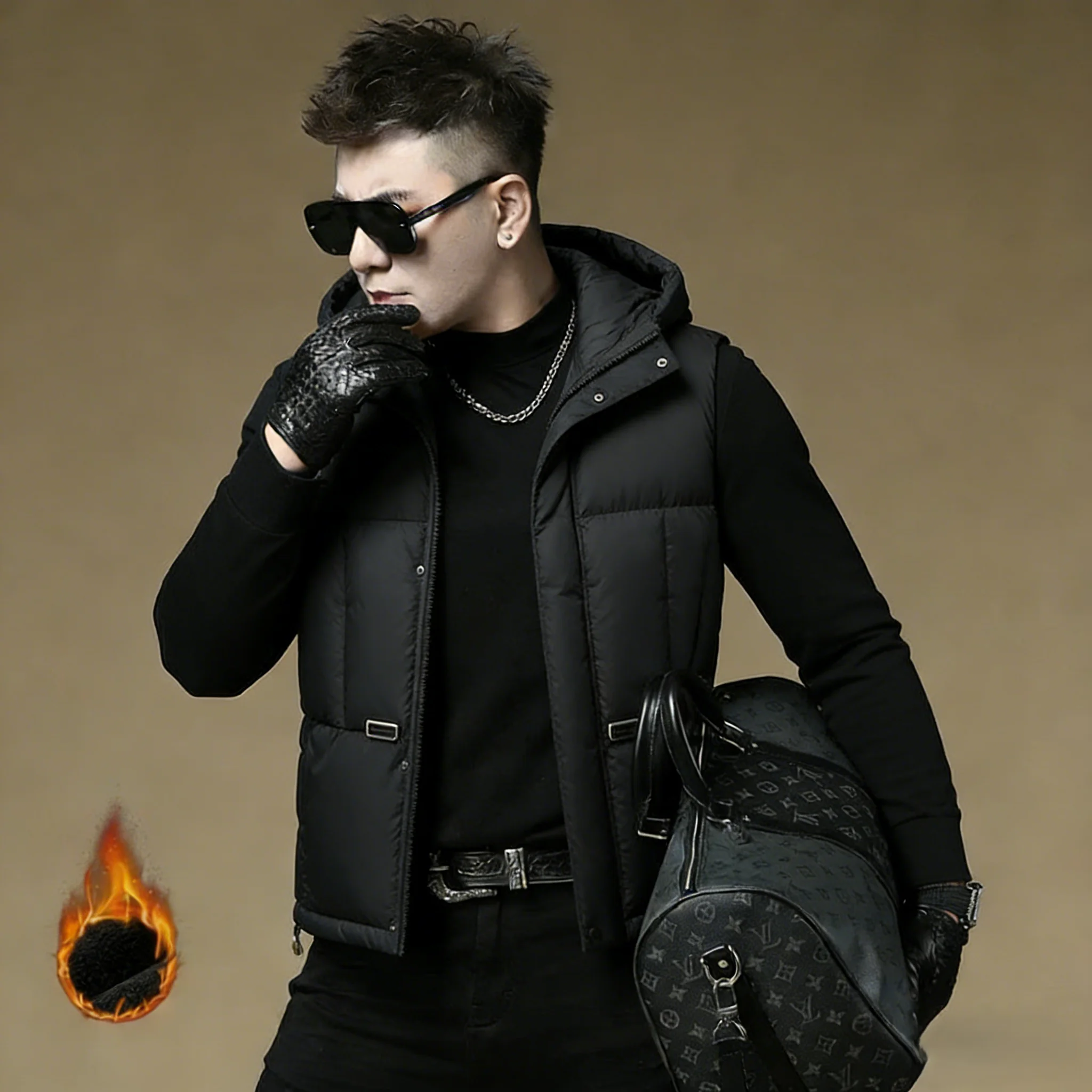 

Мужской пуховый жилет свободного кроя для повседневной носки, с капюшоном, теплый, черный, из полиэфирного волокна, с наполнителем из белого пуха