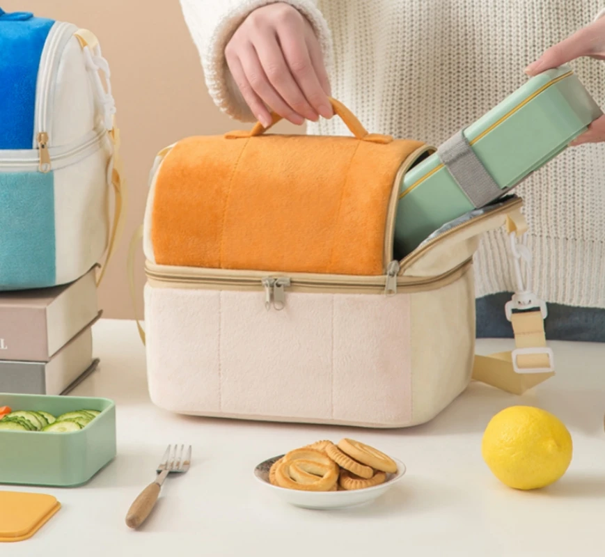 Borsa Bento personalizzata, borsa isolante ispessita a doppio strato, comoda borsa a tracolla, borsa da Picnic di grande capacità