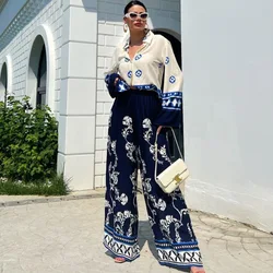 2024 Summer Loose New In Pant Set donna 2 pezzi Set Outfit Boho camicia a maniche lunghe top e pantaloni a gamba larga vestito elegante