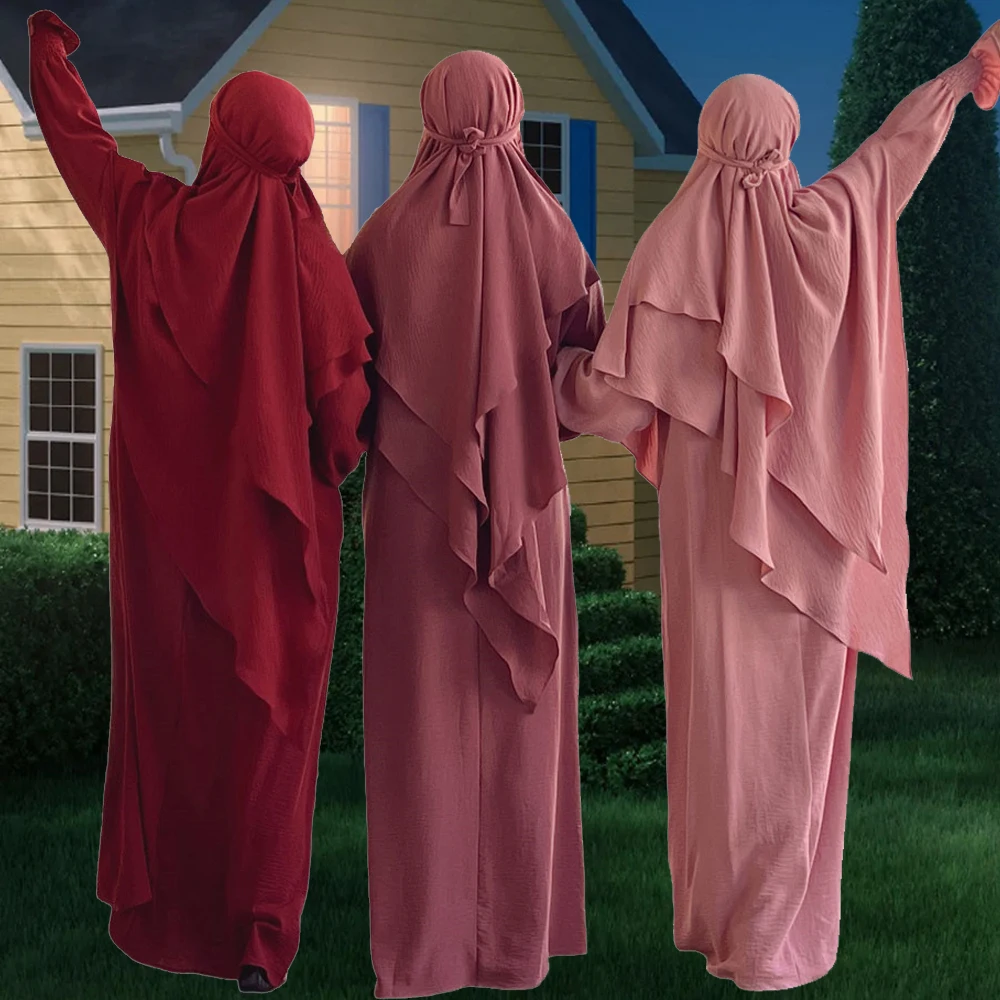 

Prayer Garment Crepe 2 Piece Set Muslim Women Abaya Dress Khimar Hijab Islam Clothing Dubai Outfit Eid Ramadan Djellaba Jalabiya