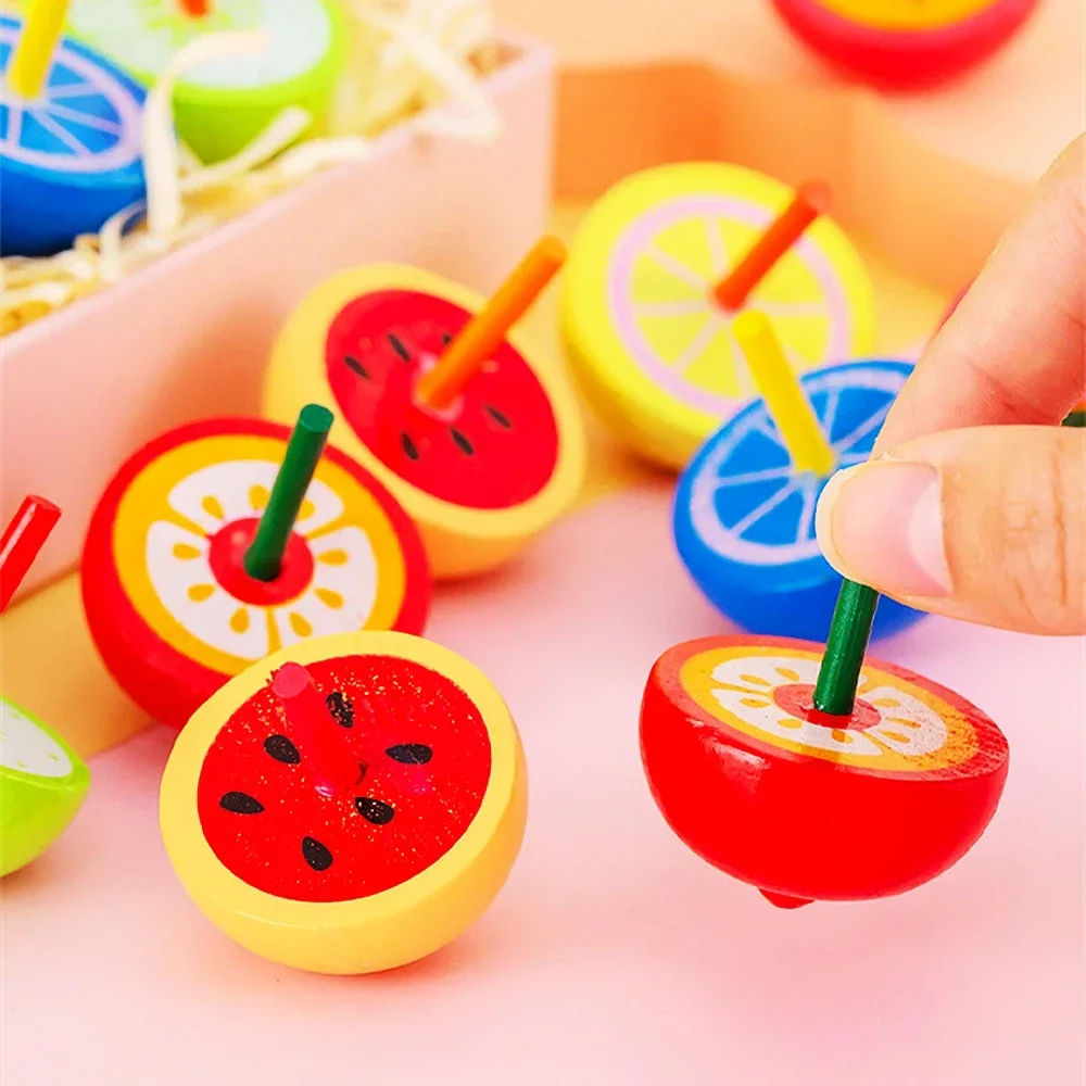 4Pcs Kids Party Favors Wooden Fruit Spinner Baby Shower Birthday Souvenirs Christmas Kindergarten Boys Girls Gift Reward Toys