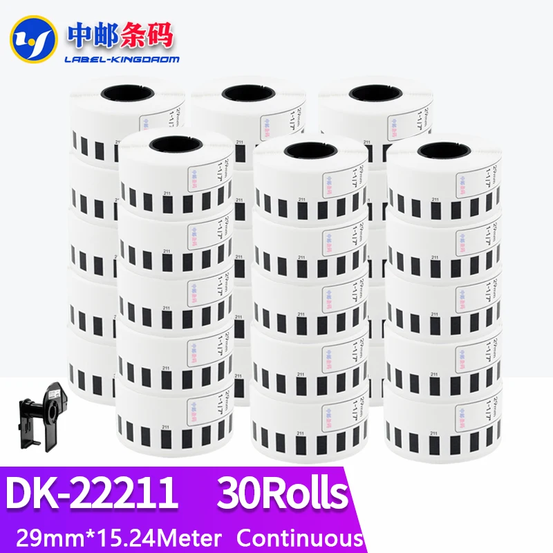 

30Rolls Generic DK-22211 Label 29mm*15.24M Continuous Compatible for Brother QL-570/700/800/1060/1100 Label Printer DK-2211