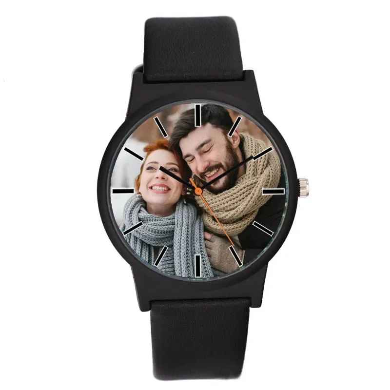 Lovers Leather Watch com sua própria imagem, mostrador de relógio personalizado, relógio criativo, moda casual, adequado para homens e mulheres, DIY, A3307