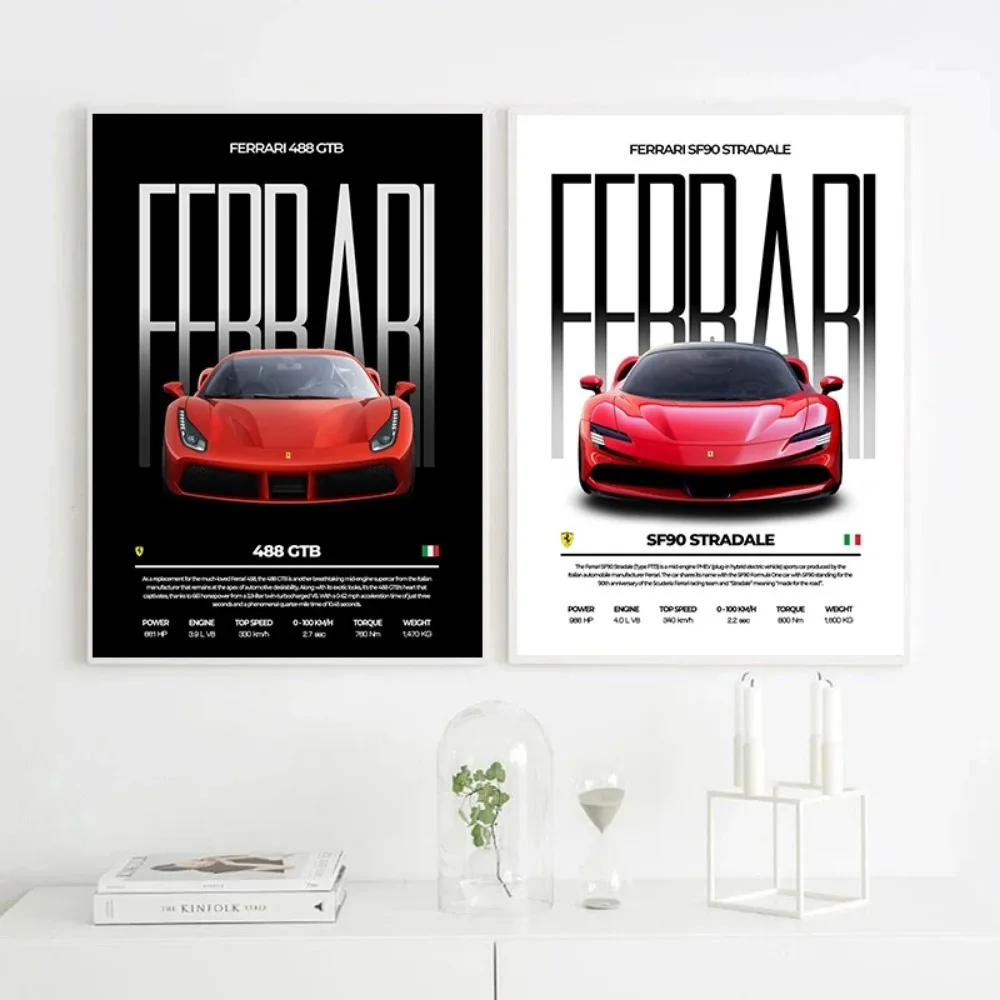 Classic Modern Luxury Sports Car Ferrari Series Blueprint Retro Poster Wall Art Picture Canvas Painting Bedroom Home Decoration