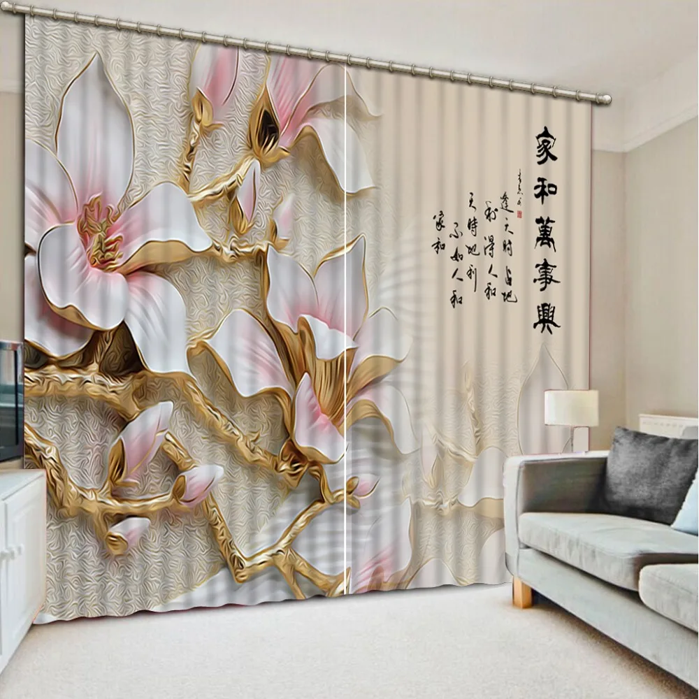 Home Decorative pink louts curtains 3D Printing Modern Fashion Home Decor 3D Printing Waterproof Fabric