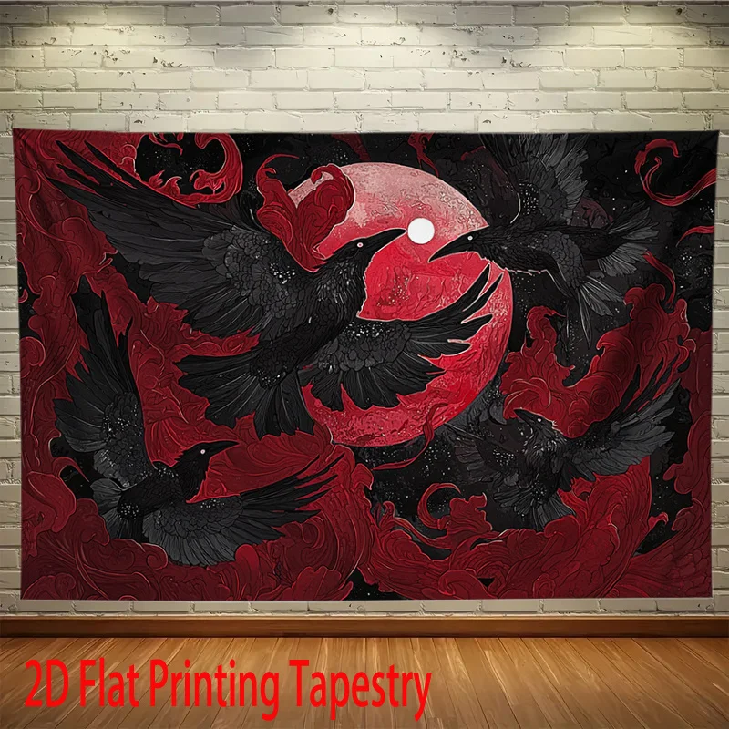 Tapiz de lujo con diseño de cuervo y fénix, decoración de pared abstracta gótica, póster colgante para sala de estar, dormitorio, estampado de fantasía en rojo y negro