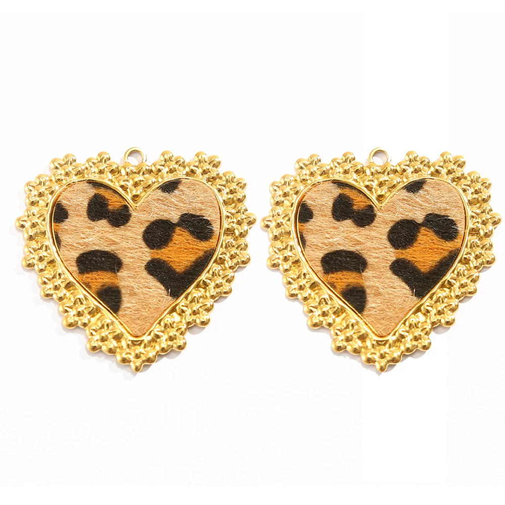 

1PCS Stainless Steel Leopard Print Heart Charms Pendant for DIY Jewelry Making Earrings Necklace Connector Accessorie Wholesale