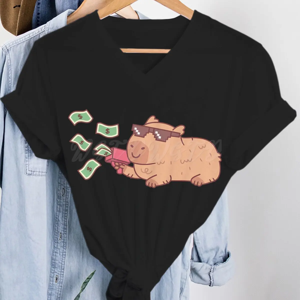 Female Short Sleeve T-shirts Clothing Cartoon Print Cute Ladies Tees Tshirt Clothes Tops Cute Capybara Graphic T-Shirt