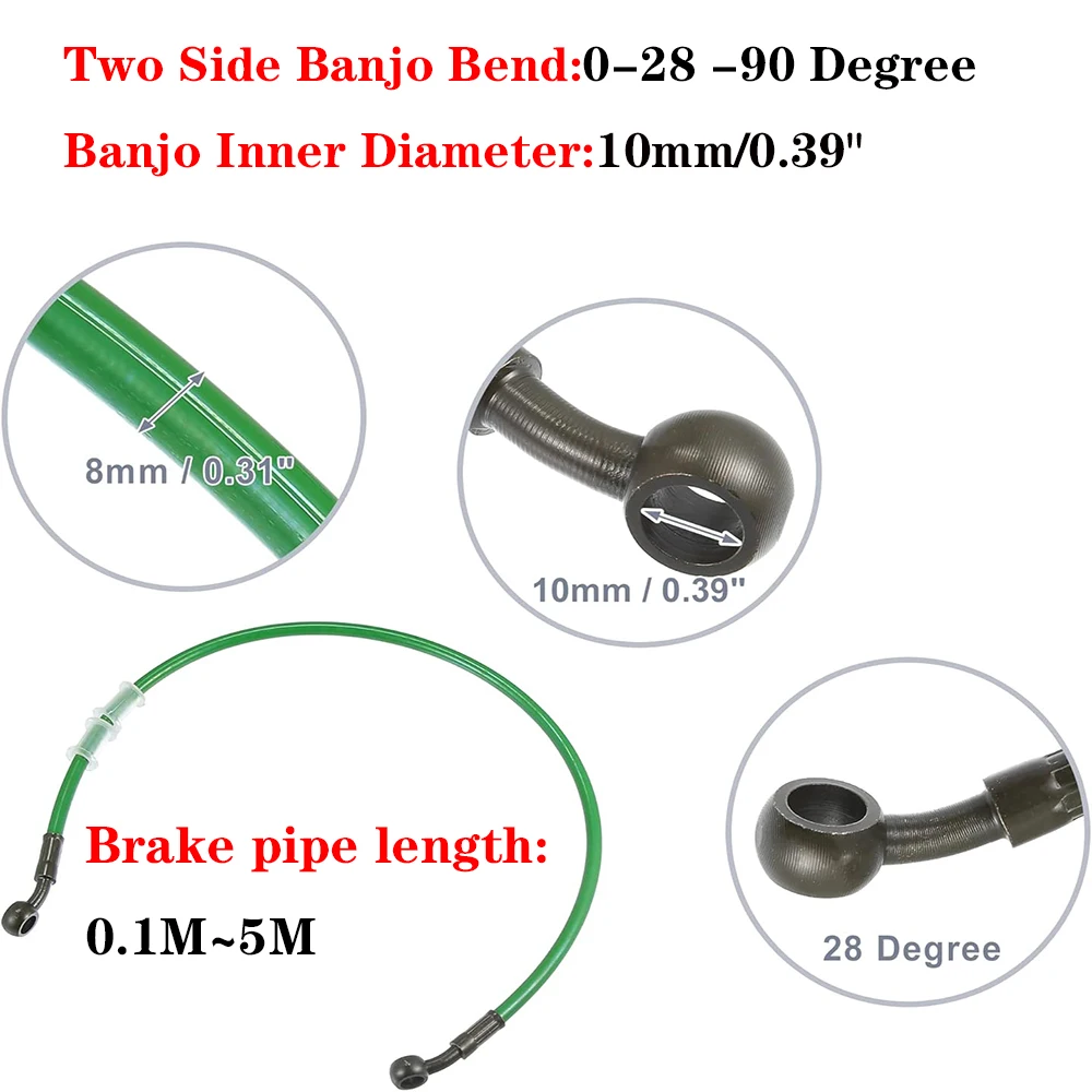 0-28-90 Degre 100 sampai 5000mm selang rem hidrolik kabel dikepang garis pipa minyak Titik 10mm Banjo sepeda motor kotoran kopling pipa minyak