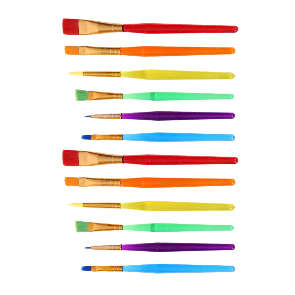 

12Pcs Kids Painting Brush Set Durable Plastic Handle Metal Tube Premium Bristle for Watercolor Oil Painting Beginners