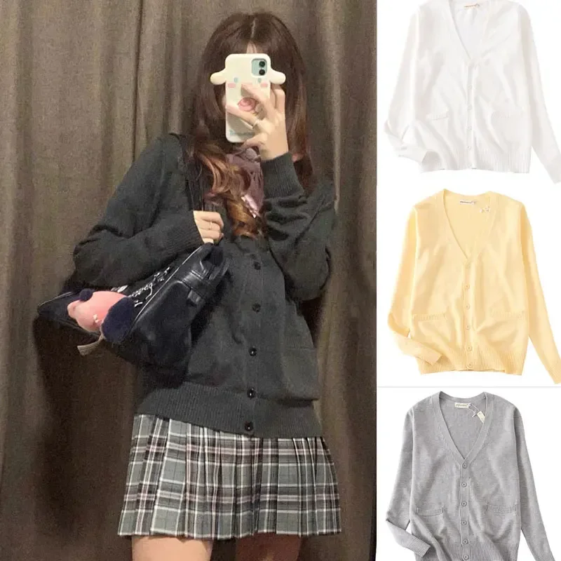 Uniforme scolaire d'étudiant de style japonais Lolita pour filles, pull à manches longues pour femmes, cardigans JK, manteau pull mignon pour femmes