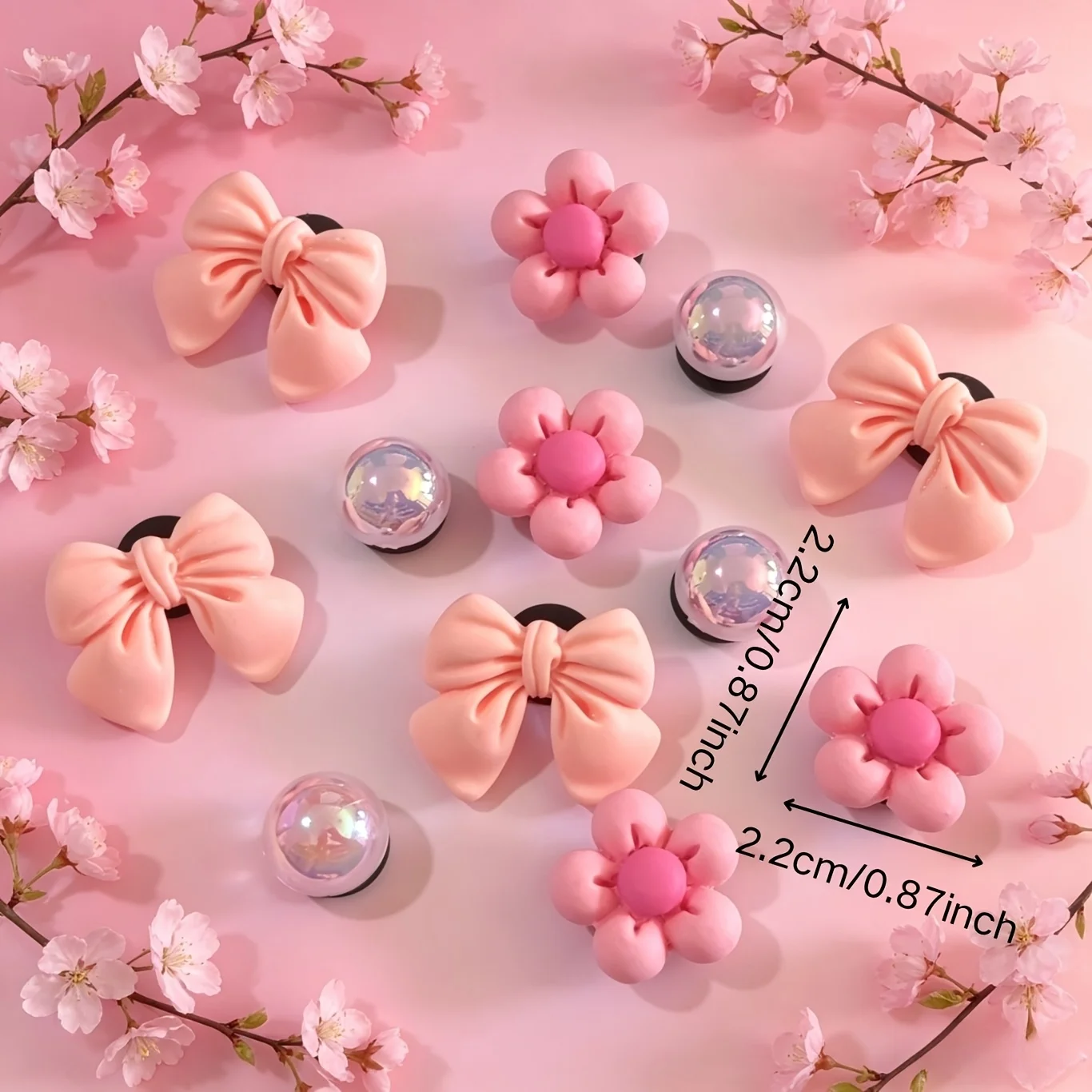 Pink‑Flower Bow Shoe Decorations, Detachable Multi‑Purpose Ornaments for Sandals & Beach Footwear, Holiday Gift, Battery‑Free