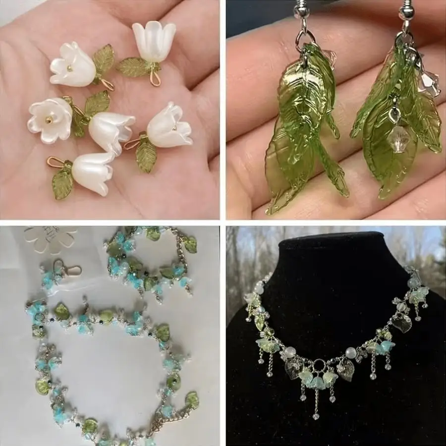 1/5/10/20/50/100pcs Green Leaf Beads with Curved Edges, Perforated Plant Beads Suitable for Making Jewelry, and Leaf-Shaped Jewe