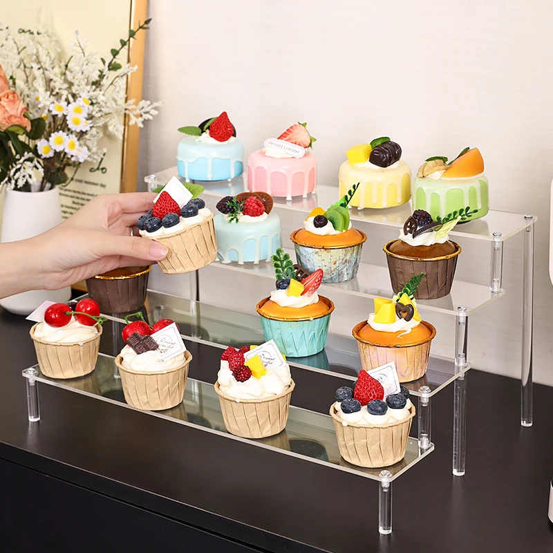 1pc Multifunctional Acrylic Transparent Stepped Cake Stand Paper Cup Cake Dessert Display Stand Suitable for Parties