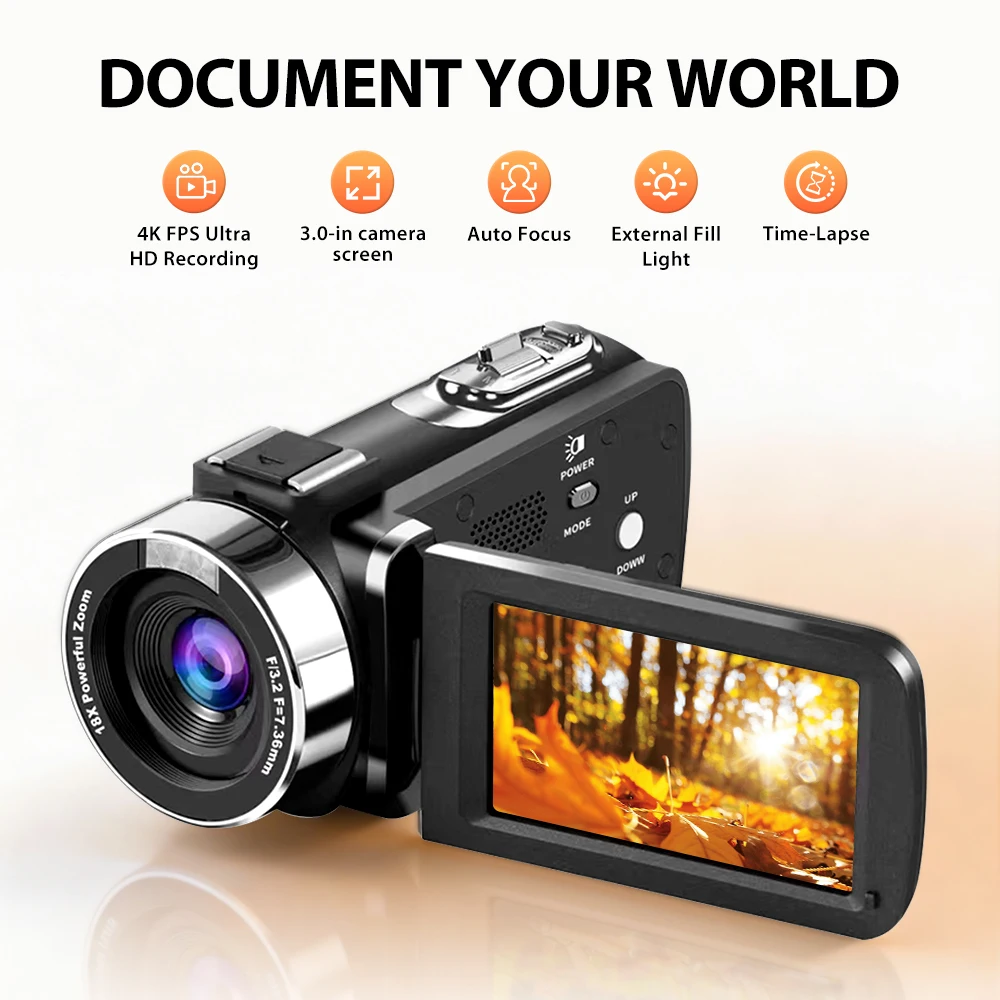 

Цифровая камера KOMERY с записью 4K FPS UltraHD, 42 МП, 3-дюймовый экран, автофокус, внешняя подсветка, таймлапс.