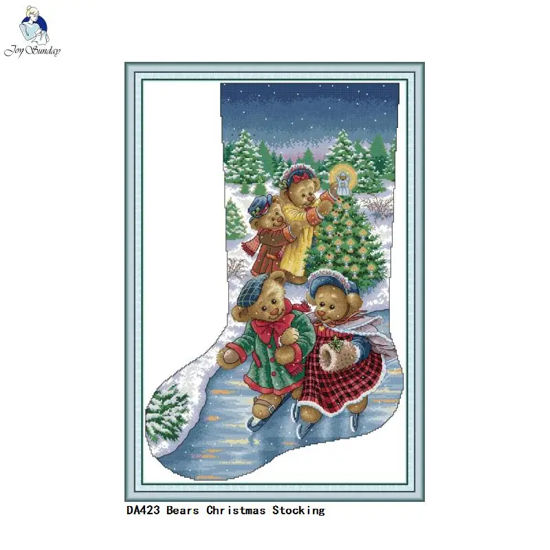 Radość niedziela drukowane Cross Stitch niedźwiedzie świąteczne pończochy DMC 11CT 14CT krzyż zestaw do szycia ręcznie haft Home Decor