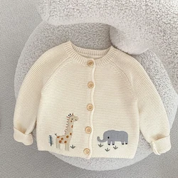 Autumn New Baby Clothing, 0-3 Year Old Girl, Cute and Fun Embroidered Round Neck Cotton Sweater Knitted Cardigan Coat