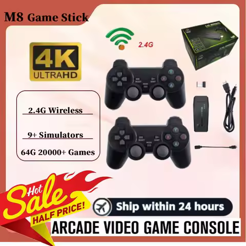 64GB 20000+ Games Retro Video Game Consoles M8 Game Stick 4K 2.4G Wireless Console Dendy Game Stick For GBA/MD/PS1PSP/DC