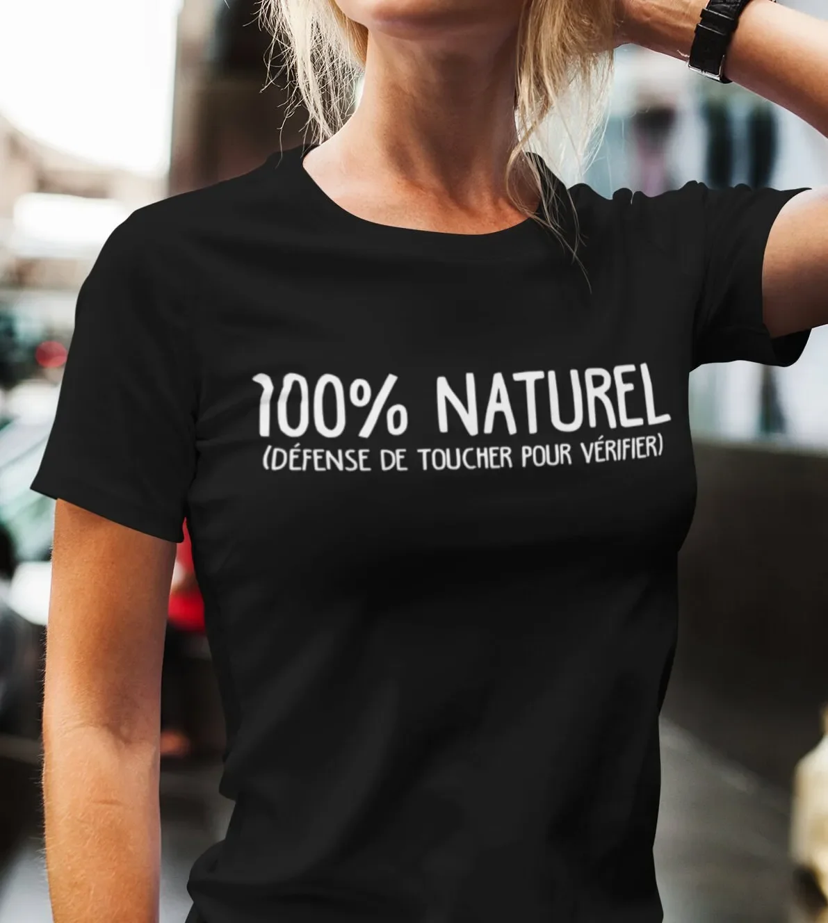100 naturel défense de toucher T Shirt à col rond manches courtes Humour