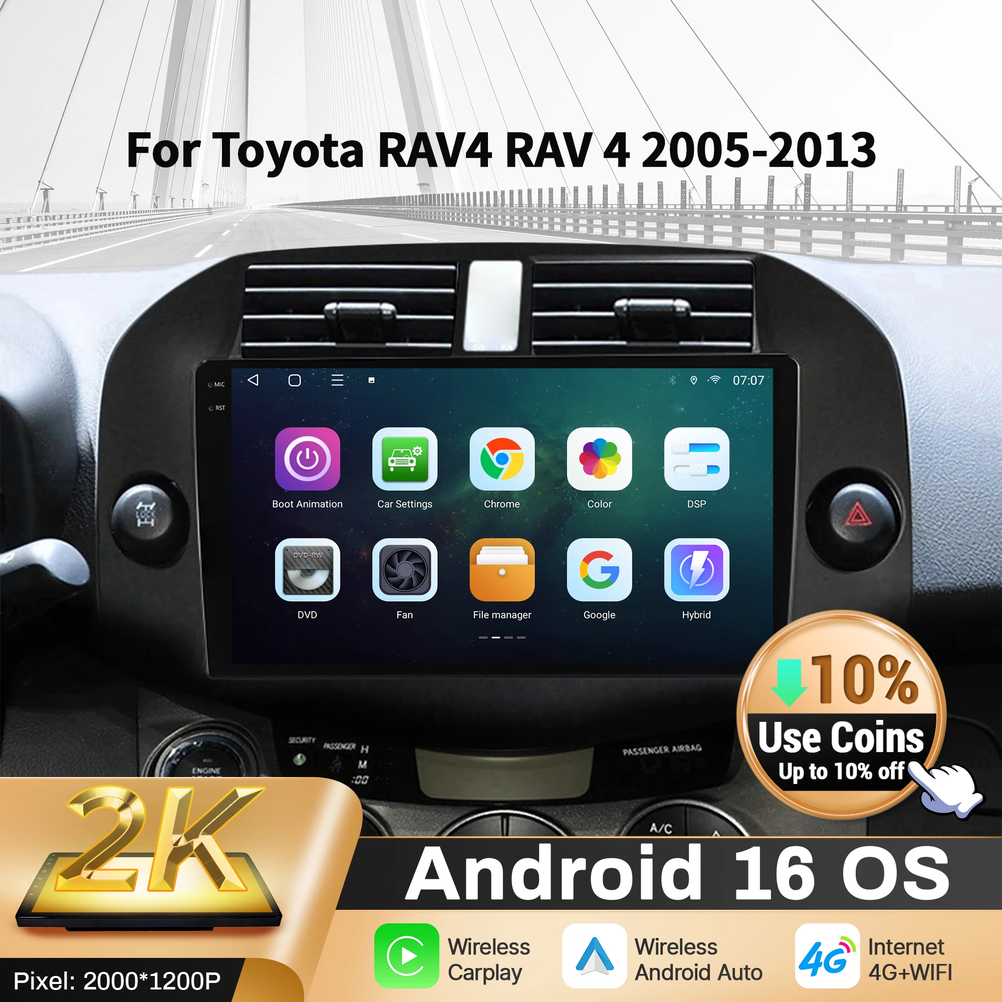 

10 inch Car Radio For Toyota RAV4 RAV 4 2005-2013 BT Carplay Android 16 Multimedia Navigation Head Unit 2K QLED Screen