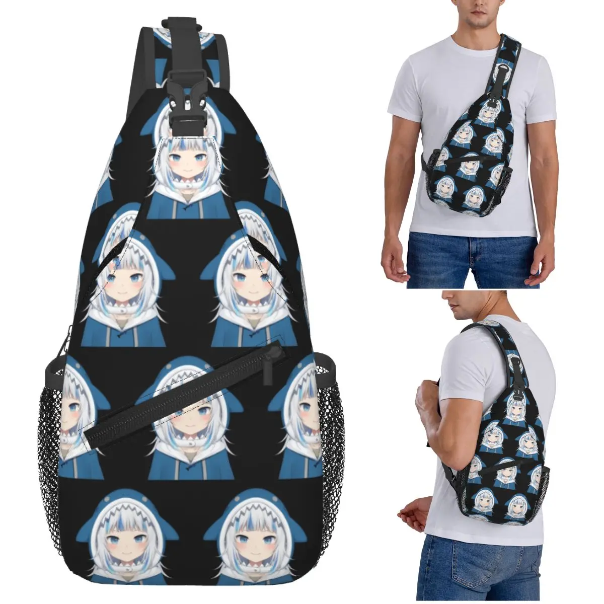 

Gawr Gura Chest Bag Men Sling Crossbody Backpack Chest Bag Travel Hiking Daypack Shoulder Bag