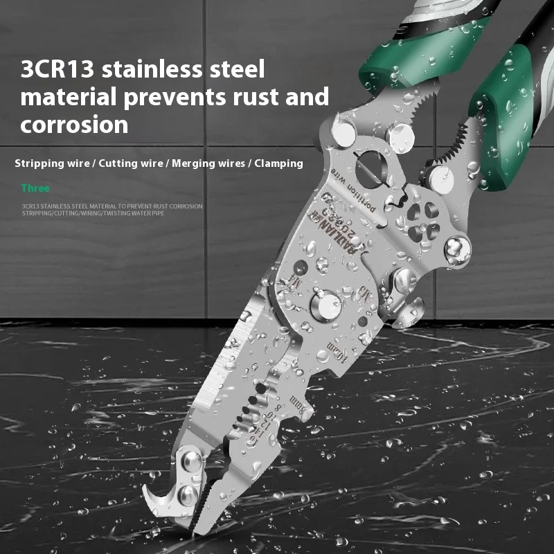 Foldable wire stripper, pulley design multi-function electrician wire splitter wire winding pliers crimping pliers hand tool