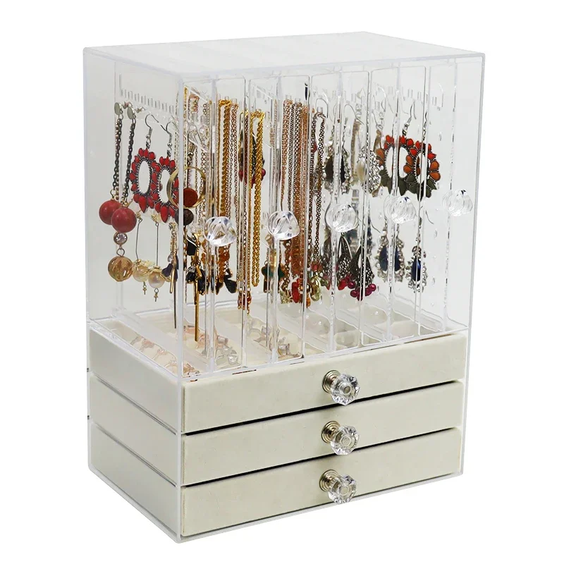 Jewelry Organizer Box Storage Large Size Transparent Acrylic Display Case Hanging Necklace Earrings Jewelry Boxes