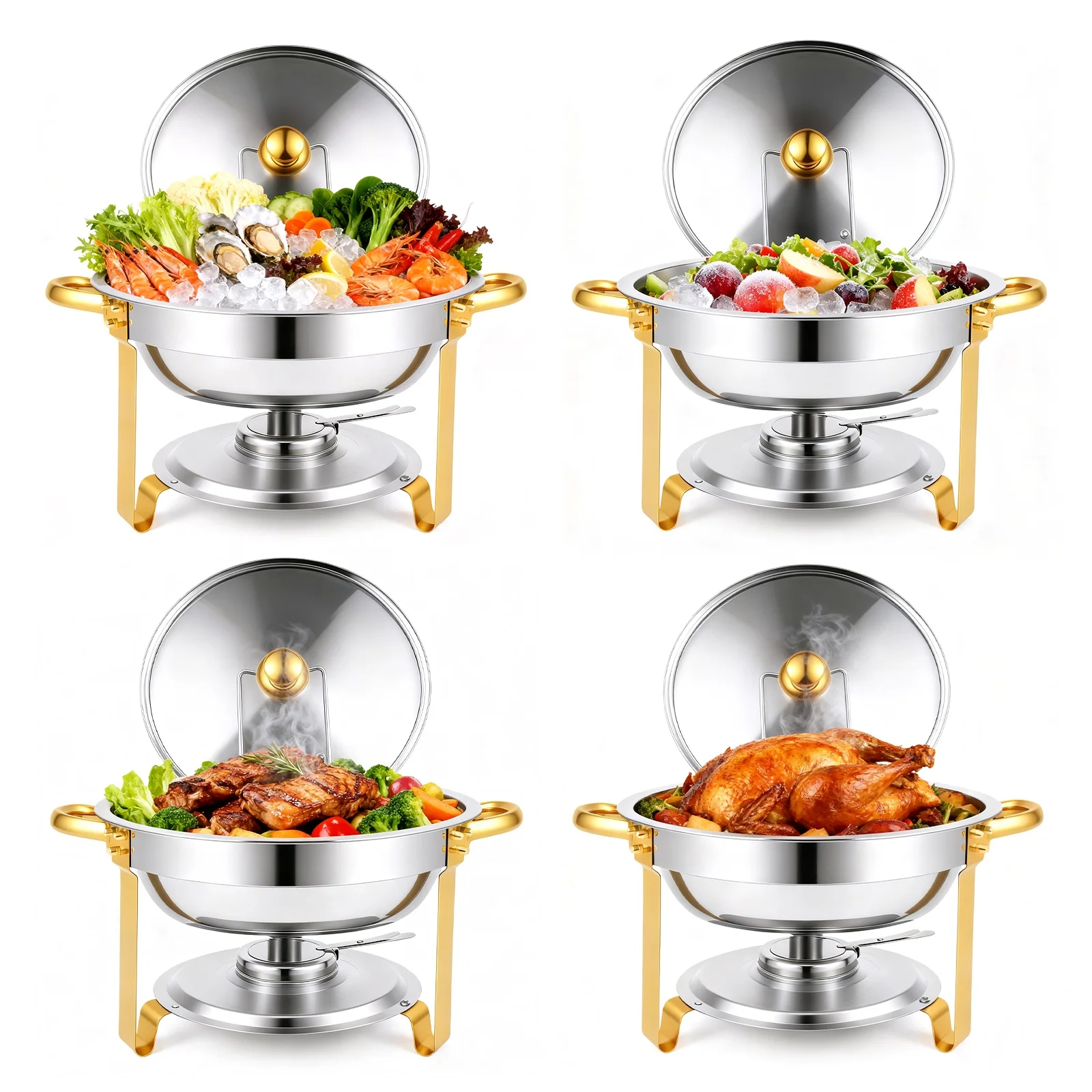 

2/4 Pack Chafing Dish Buffet Dishes Warmer Set 5QT Round Half-Gold Plated Stainless Steel 316 with Lid for Home Gatherings Christmas Parties Catering Events