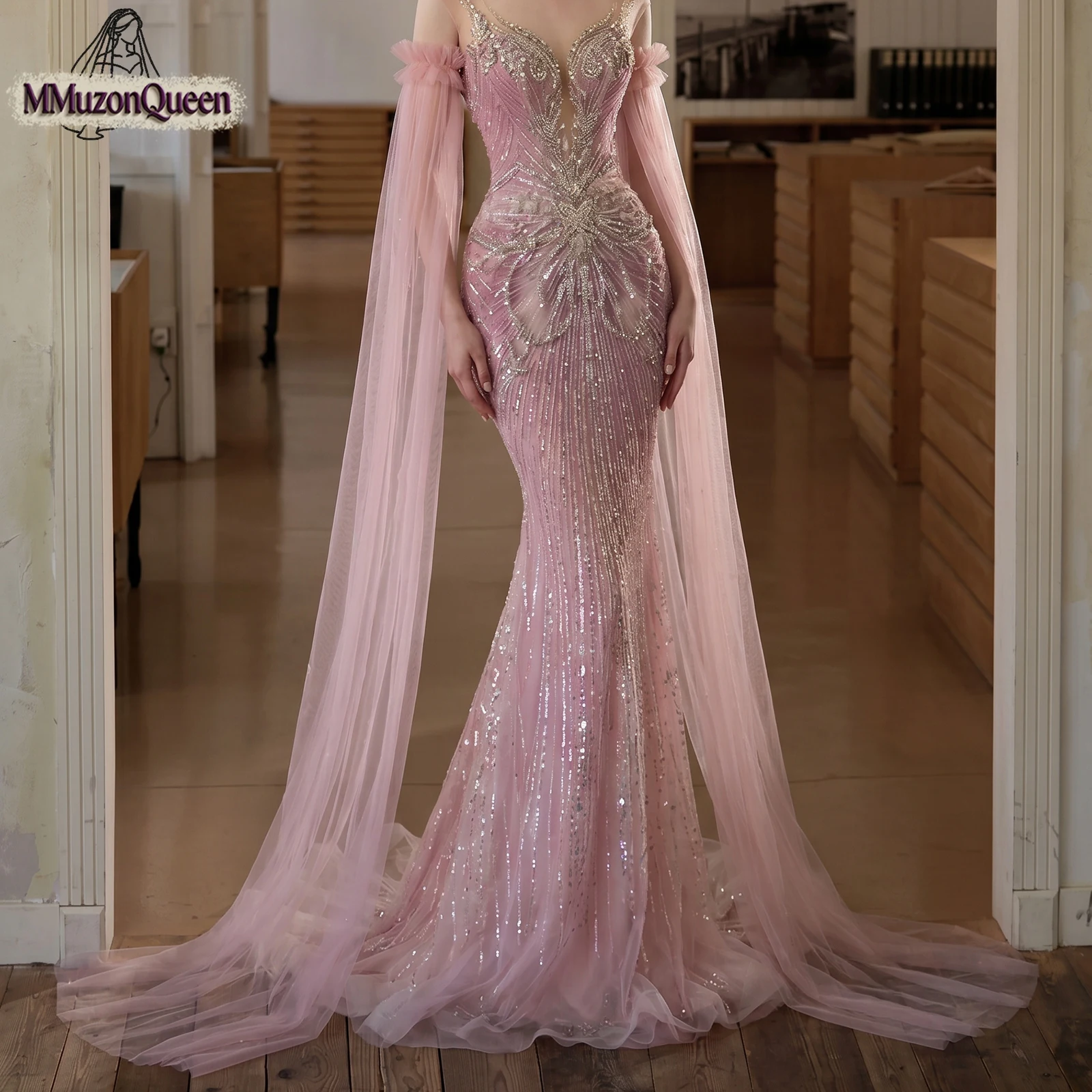 

TOPQUEEN Pink Bridal Wedding Gloves Guantes Largos Mujer Opera Gloves Detachable Long Sleeved Bachelor Party Accessories Mm03