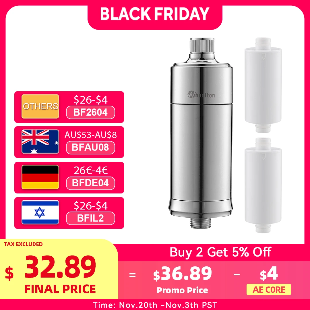Wheelton Household Shower Water Filter - Filter Water Reduces Chlorine Heavy Metal  Sediment Improves Dry Itchy Skin & Hairloss