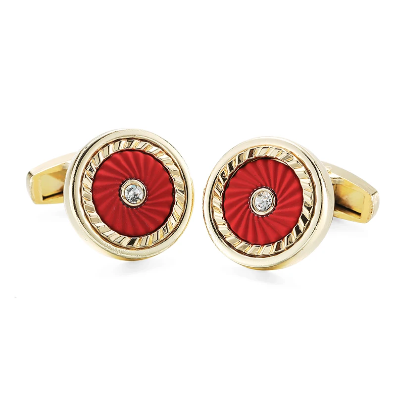 Men's French shirt cufflinks made of copper material classic style circular red background design fashionable cuff buttons