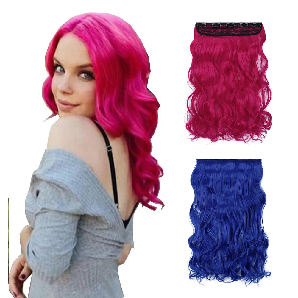 

Цветные волнистые заколки для волос Jeedou, 5 заколок, синтетические, красные, синие, женские накладные пряди