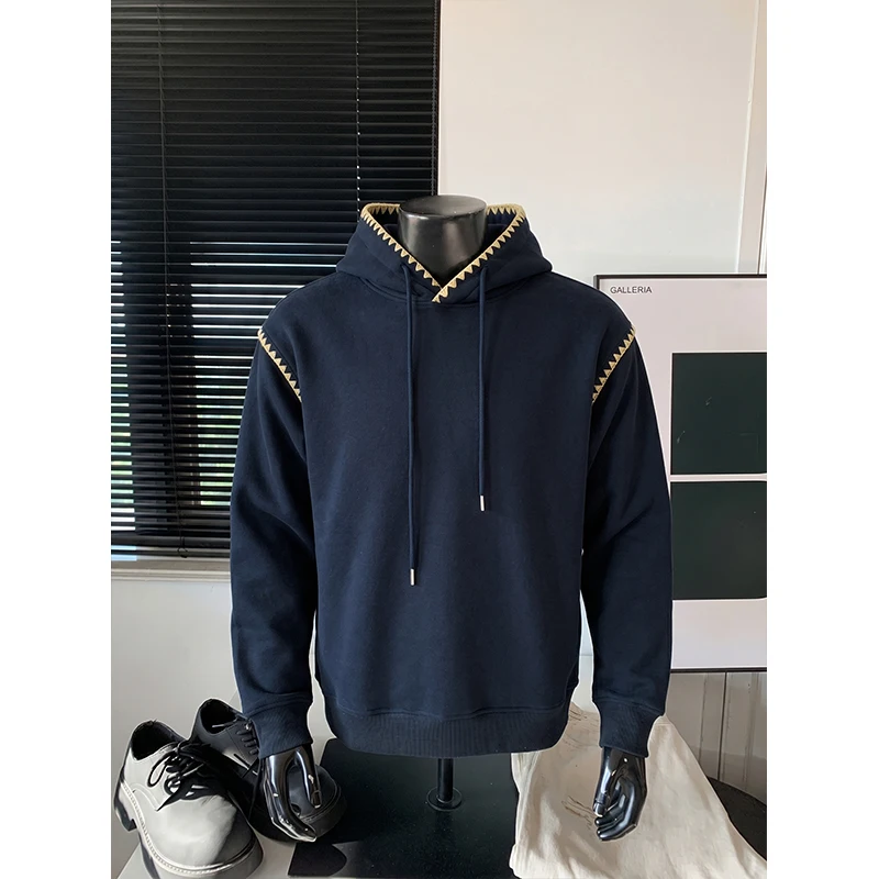 2026 Autumn Brand New Shell Edge Stitch Creative Men's Casual Loose Korean Hoodie Crochet Edge Large Size Sweatshirt Jacket
