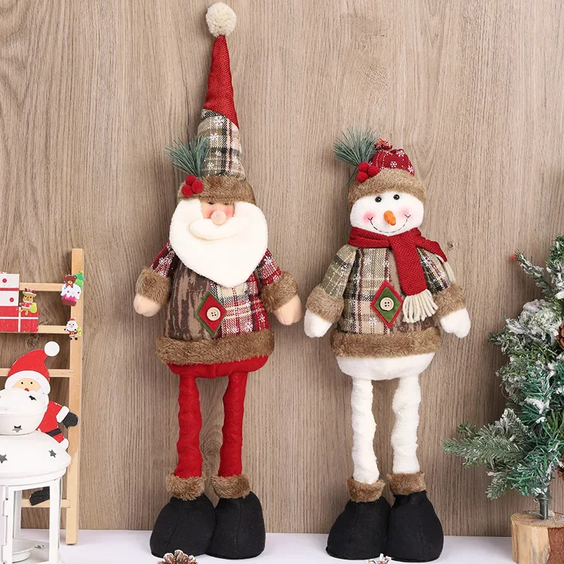 Cross-border Christmas decorations vintage telescopic figurines window display Father Christmas snowman standing pose doll dolls