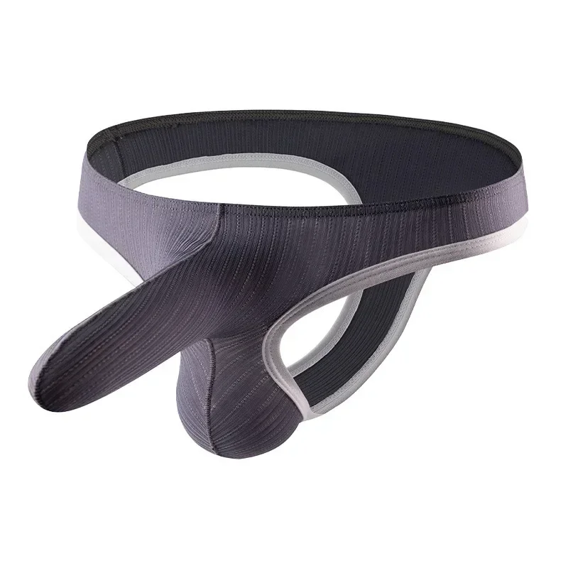 Men's Erotic Panties Ribbed Ice Silk Breathable Quick Dry Comfy Sports T Back Thongs Gay Elephant Nose Sweat Absorbing G-strings