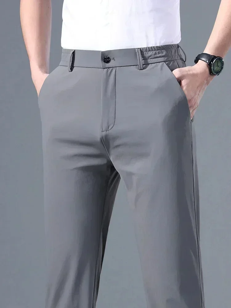 A1329 1--5xl Summer Thin Neapolitan Casual Trousers, Men's High-Grade Dark Green Suit Pant, Draping Cool Non-Ironing Fabric