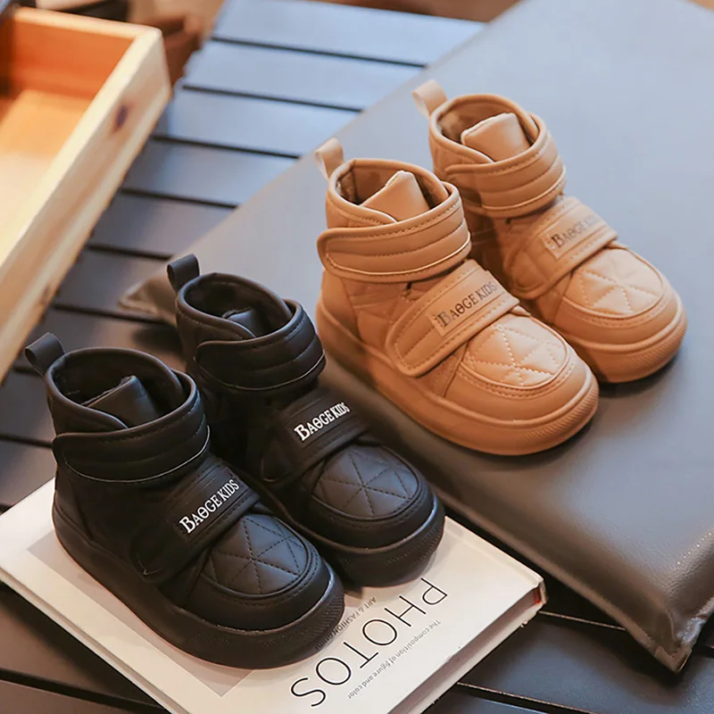 

PU Leather Winter Boots For Children 2025 Trend Fashion Boy's Girl's Snow Boots Anti-slippery Teenager Kid's Plush Boots