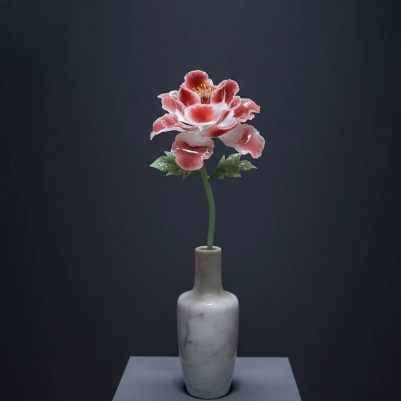 Peony flower light luxury ornament living room decoration simulation immortal flower glass flower gift intangible heritage