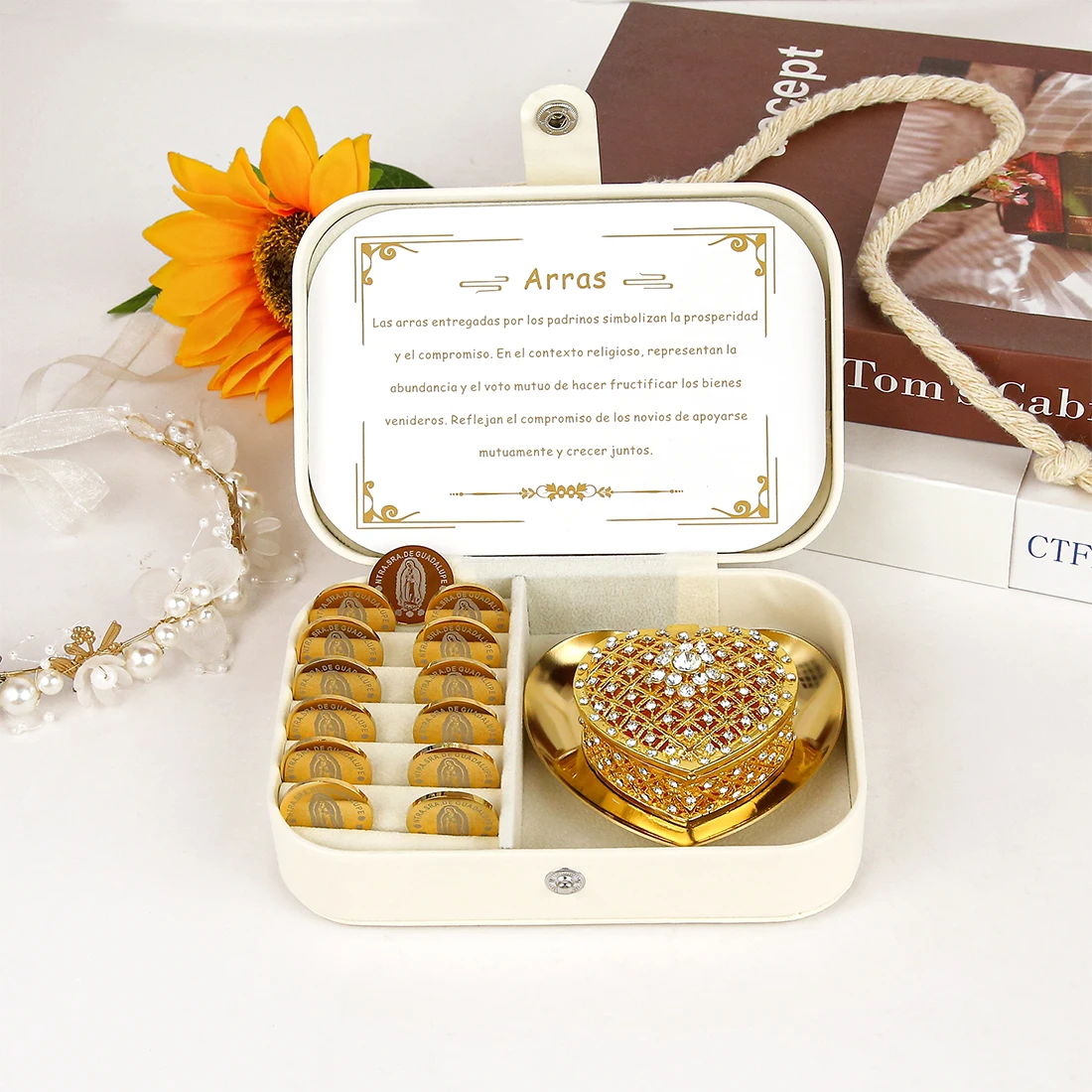 Personalized Guadalupe Arras Para Boda Catolica with Virgen De Guadalupe Gift Box, Mexican Wedding Arras Coins