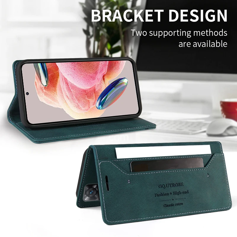 Funda de cuero cepillado antirrobo tipo cartera para Xiaomi 15T 14T Redmi 15C 14C 13C 12C 10C Poco X8/X7/X6 Pro Note 15 Pro+ 14S 3